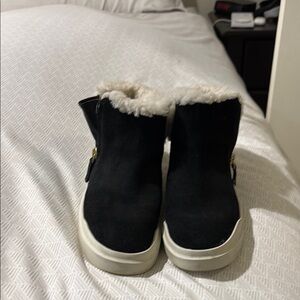 Cole Haan Black and Cream Winter Boots with Faux Fur Lining